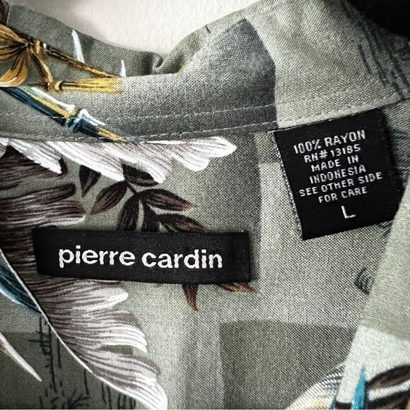 Pierre Cardin Men’s Olive Green Short Sleeve Button Down Tropical Shirt Large - Picture 3 of 7